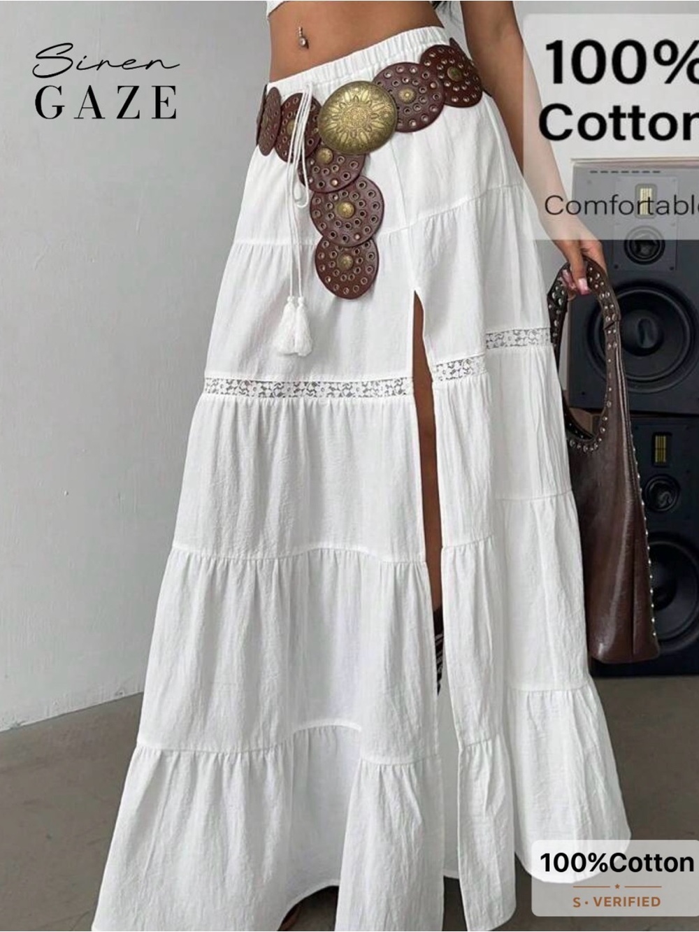 SHEIN White Tiered Maxi Skirt with Side Slit